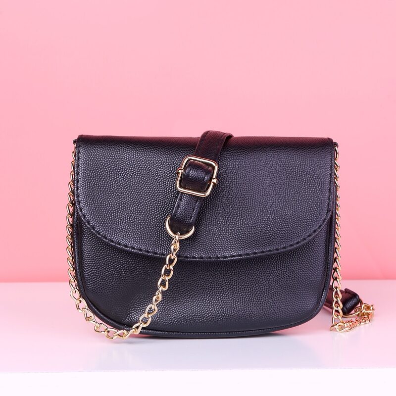 

Solid Chain Saddle Bag, Black