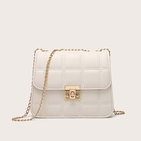 

Plaid Flap Chain Shoulder Bag, Beige