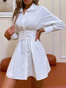 Đầm Dây kéo màu trơn Giải trí - trắng - Xem 1