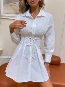 Đầm Dây kéo màu trơn Giải trí - trắng - Xem 3