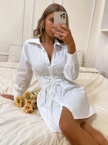 Đầm Dây kéo màu trơn Giải trí - trắng - Xem 6