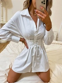 Đầm Dây kéo màu trơn Giải trí - trắng - Xem 7