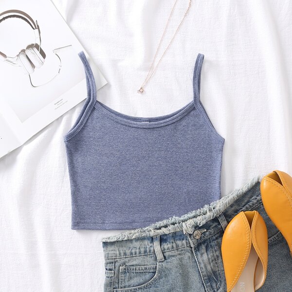 

Solid Ribbed Crop Cami Top, Dusty blue