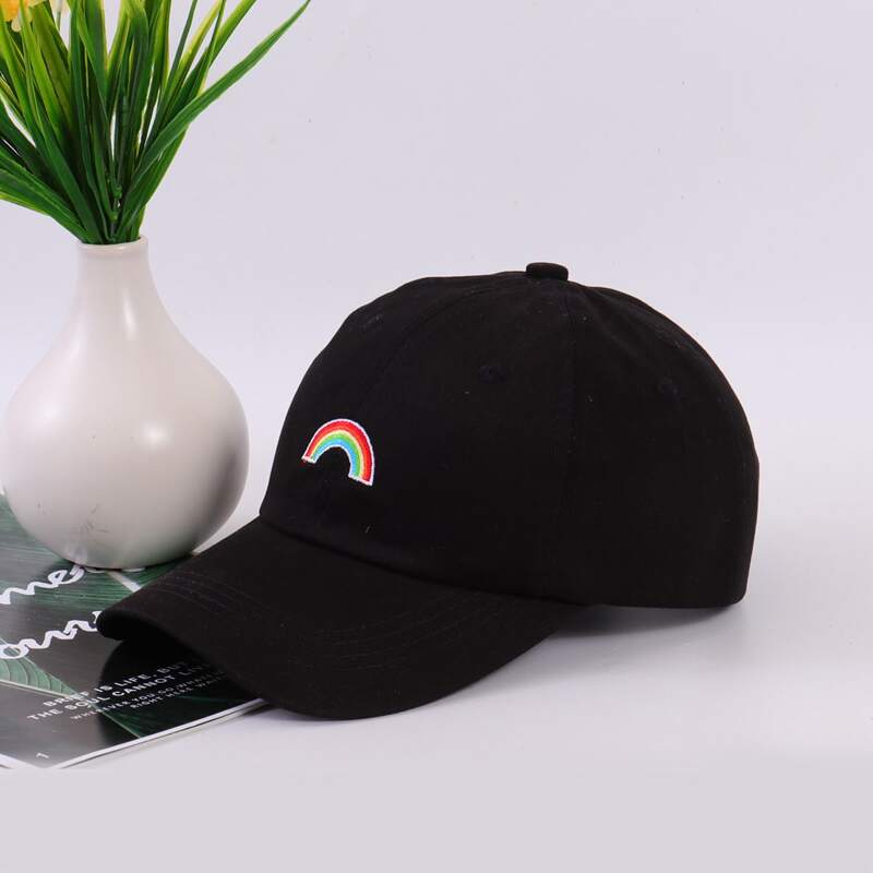 

Rainbow Embroidery Baseball Cap, Black