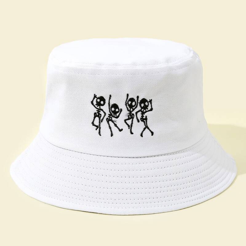

Skeleton Embroidery Bucket Hat, White