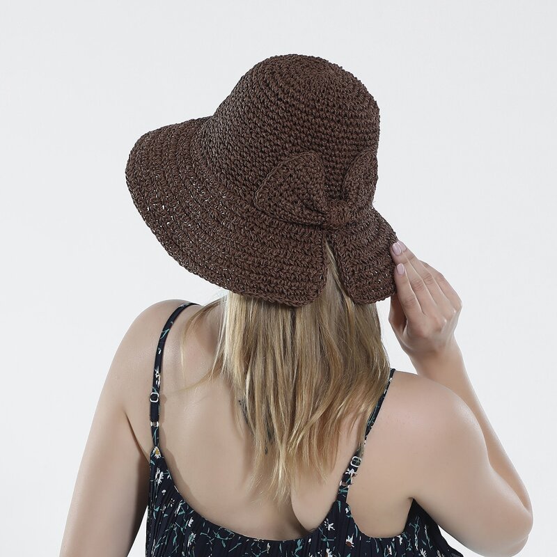 

Bow Decor Straw Hat, Coffee brown
