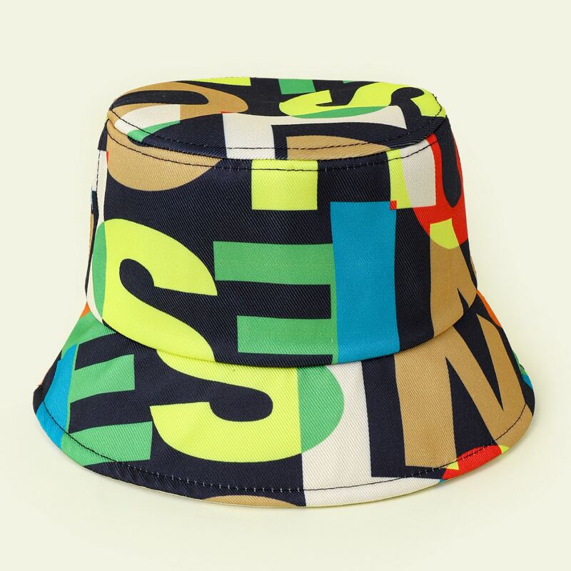 

Letter Print Bucket Hat, Multicolor