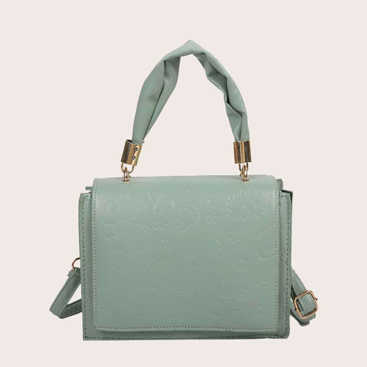 Cartoon Embossed Satchel Bag, Green