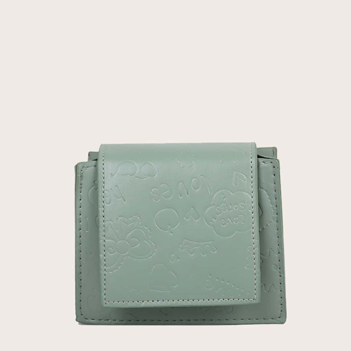 

Cartoon Embossed Mini Crossbody Bag, Green