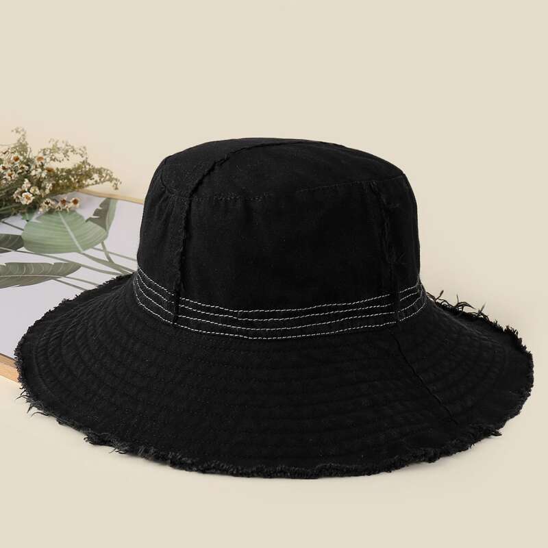 

Raw Hem Bucket Hat, Black