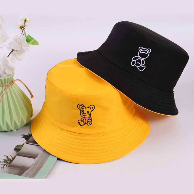 

1pc Reversible Bear Embroidery Bucket Hat, Multicolor