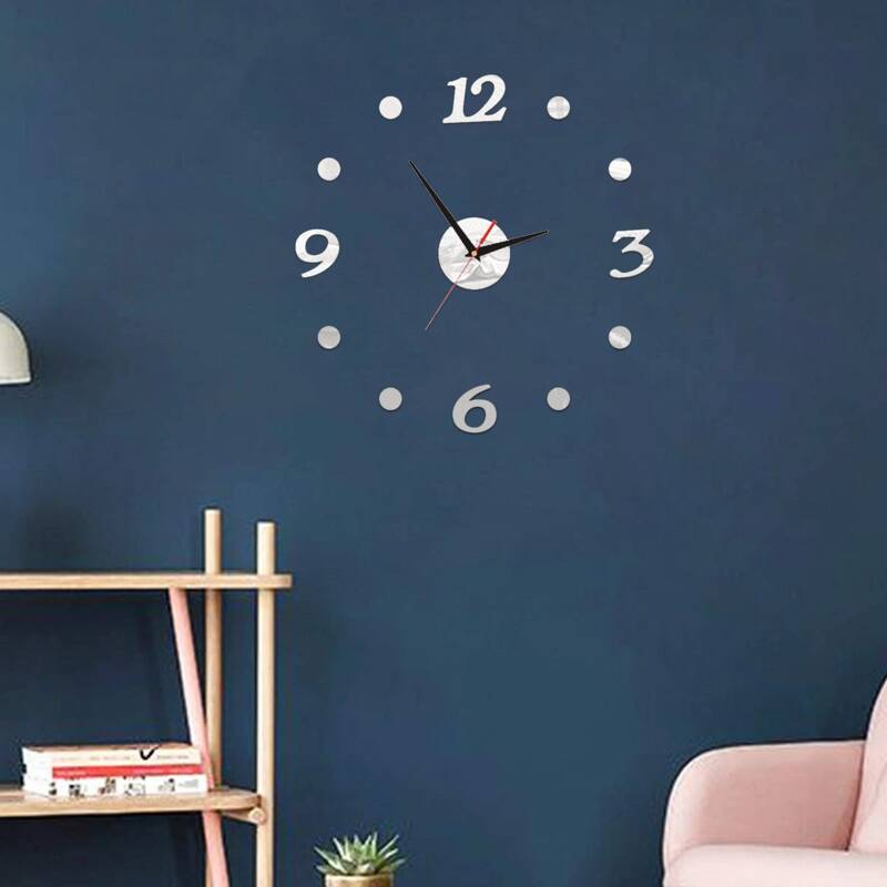 

1set Mirror Surface Wall Clock, Silver