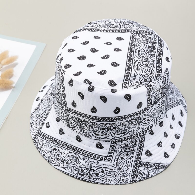 

Paisley Print Bucket Hat, Black and white