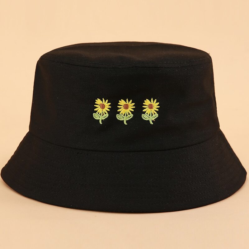 

Floral Embroidery Bucket Hat, Black