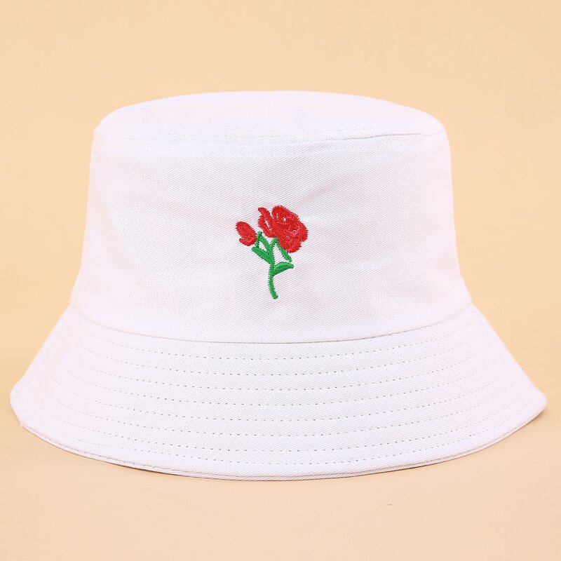 

Floral Embroidery Bucket Hat, White