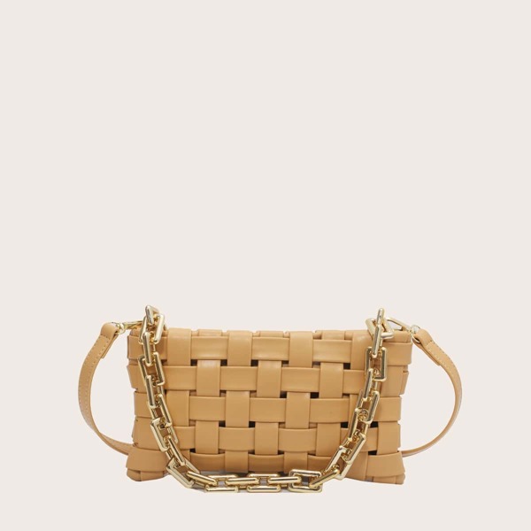 

Braided Design Chain Shoulder Bag, Khaki