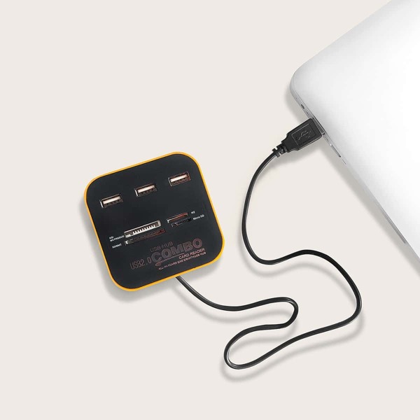 

1pc Multi-USB Splitter With Card Reader, Orange