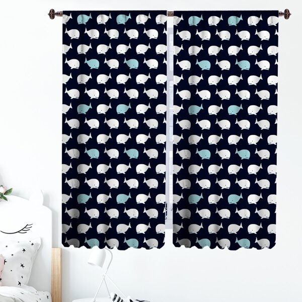 

Cartoon Whale Print Kids Single Panel Curtain, Black