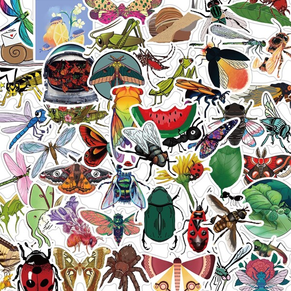 

50pcs Insect Print Sticker, Multicolor
