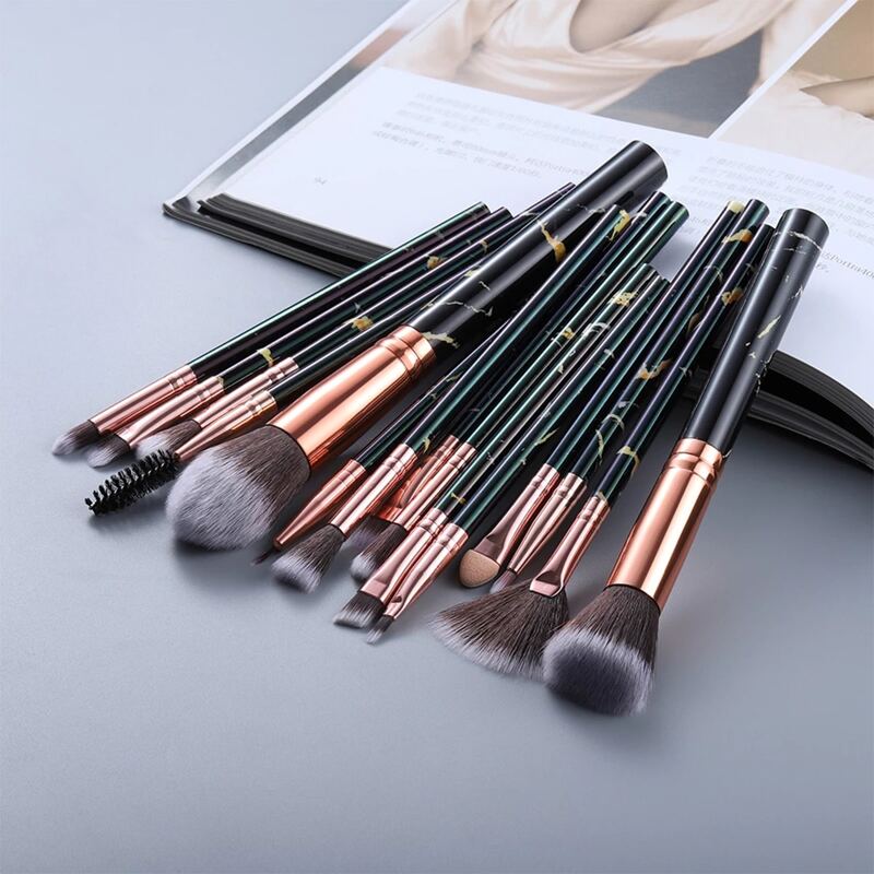 

15pcs Marble Pattern Makeup Brush Set, Black