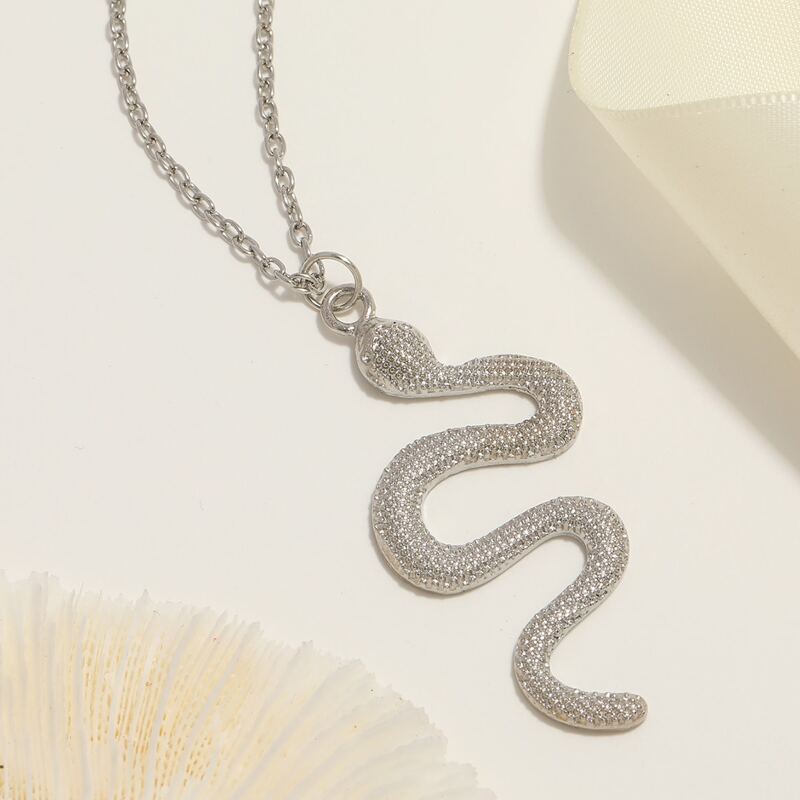 

Rhinestone Snake Pendant Necklace, Silver