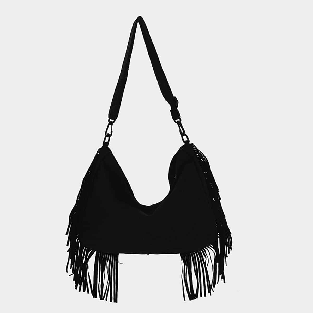 

Tassel Trim Crossbody Bag, Black