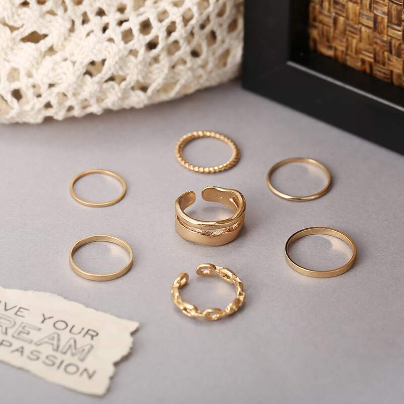 

7pcs Simple Chain Ring, Gold