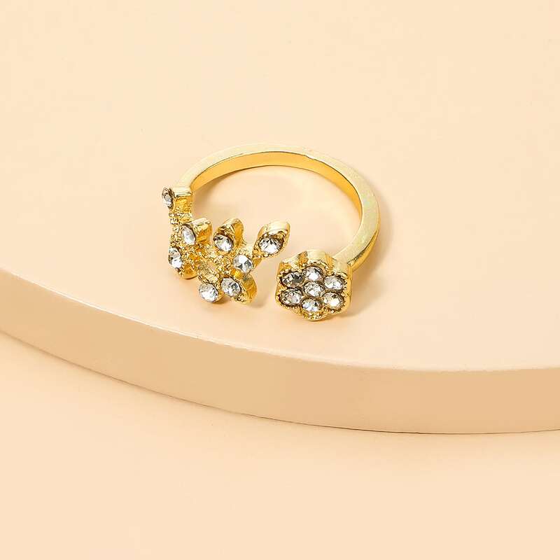 

Rhinestone Floral Cuff Ring, Gold