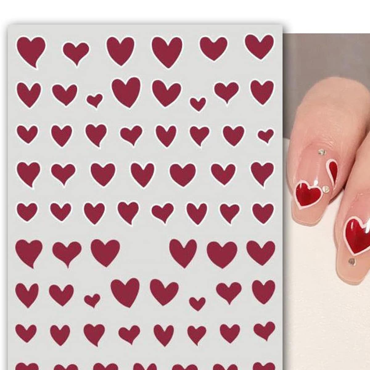 

1sheet Heart Nail Art Sticker, Red