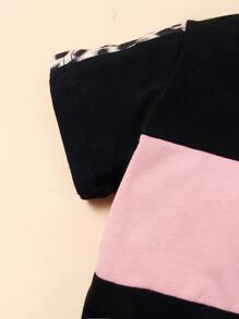 SHEIN Toddler Girls Leopard Panel Tee With Joggers - Black - View 3