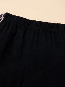 SHEIN Toddler Girls Leopard Panel Tee With Joggers - Black - View 4