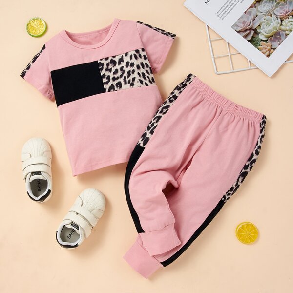

Toddler Girls Color-block Tee & Sweatpants, Baby pink