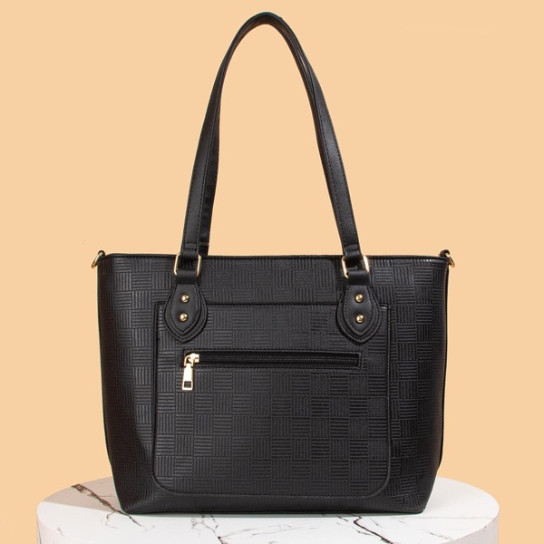 

Textured Shoulder Tote Bag, Black