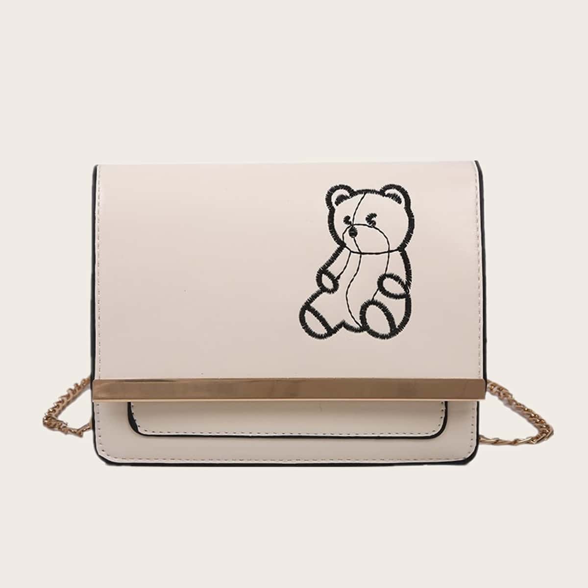 

Cartoon Bear Crossbody Bag, White