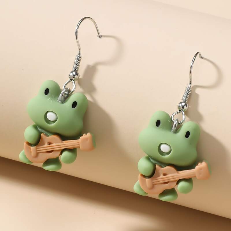

Cartoon Frog Drop Earrings, Green