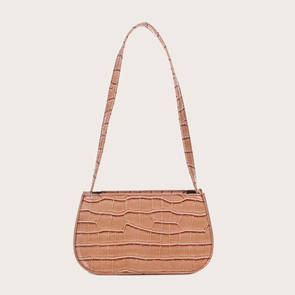 

Croc Embossed Shoulder Bag, Khaki