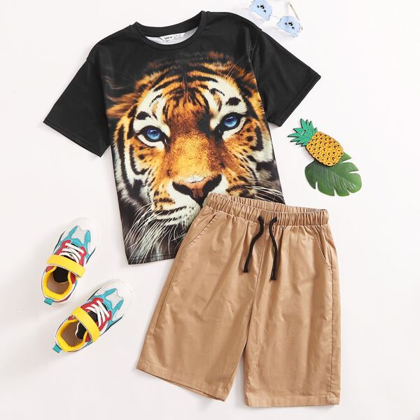 

Boys Tiger Print Top & Shorts Set, Multicolor