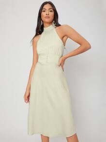 MOTF PREMIUM MIDI HALTER NECK DRESS - Mint Green - View 1