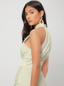 MOTF PREMIUM MIDI HALTER NECK DRESS - Mint Green - View 3