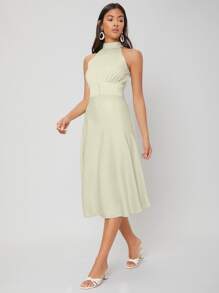 MOTF PREMIUM MIDI HALTER NECK DRESS - Mint Green - View 4