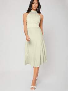 MOTF PREMIUM MIDI HALTER NECK DRESS - Mint Green - View 5