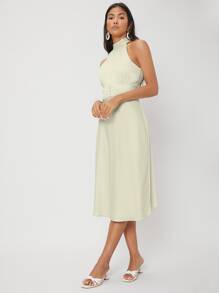 MOTF PREMIUM MIDI HALTER NECK DRESS - Mint Green - View 6