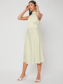 MOTF PREMIUM MIDI HALTER NECK DRESS - Mint Green - View 7