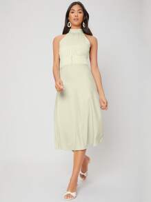 MOTF PREMIUM MIDI HALTER NECK DRESS - Mint Green - View 8
