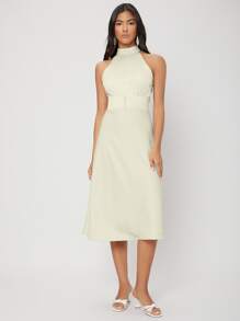 MOTF PREMIUM MIDI HALTER NECK DRESS - Mint Green - View 9