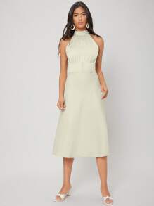 MOTF PREMIUM MIDI HALTER NECK DRESS - Mint Green - View 10