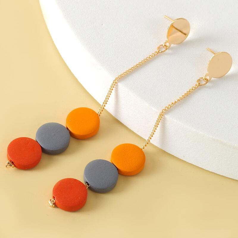 

Color Block Round Drop Earrings, Multicolor