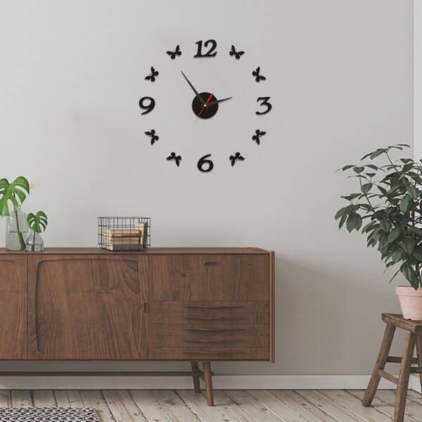 

1set Mirror Surface Wall Clock, Black
