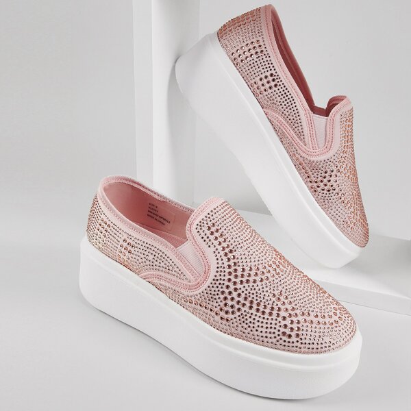 

Bedazzled Slip-On Platform Sneakers, Baby pink