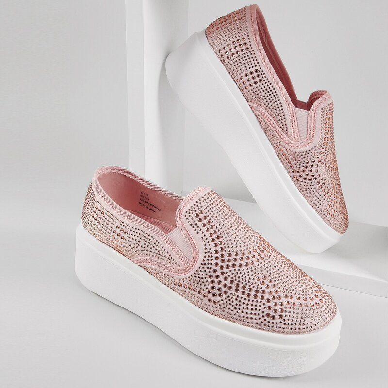 

Bedazzled Slip-On Platform Sneakers, Baby pink
